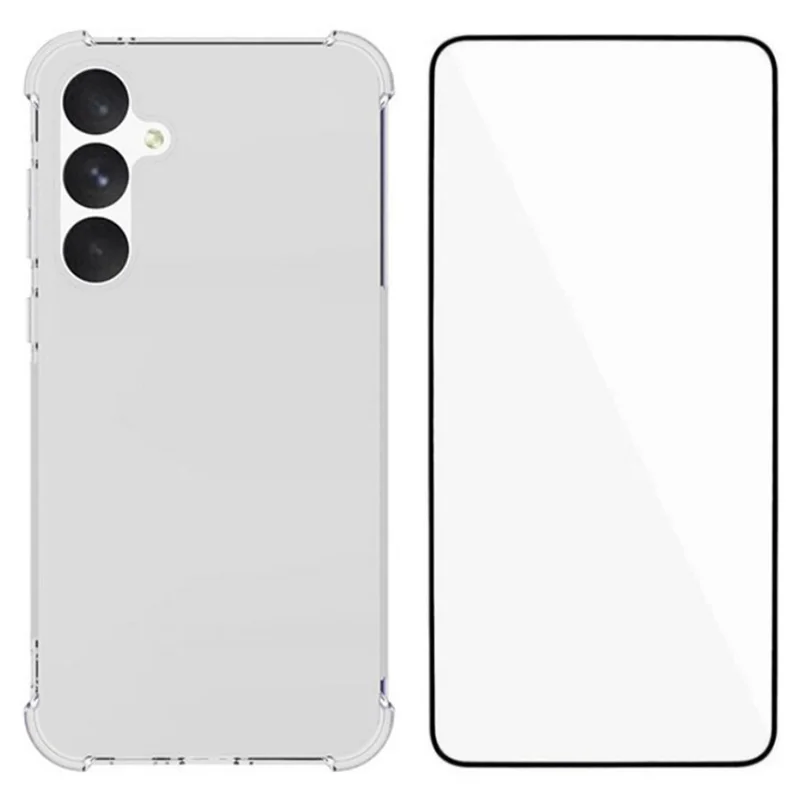 Custodia WANLONFENG WL Series per Samsung Galaxy A55 5G, cover in TPU trasparente da 2,0 mm con pellicola in vetro temperato (foro grande per la fotocamera)