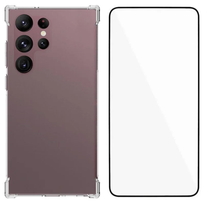 Funda para Samsung Galaxy S23 Ultra de la serie WANLONFENG WL 2.0 mm de TPU transparente con película de vidrio templado (orificio grande para la lente)