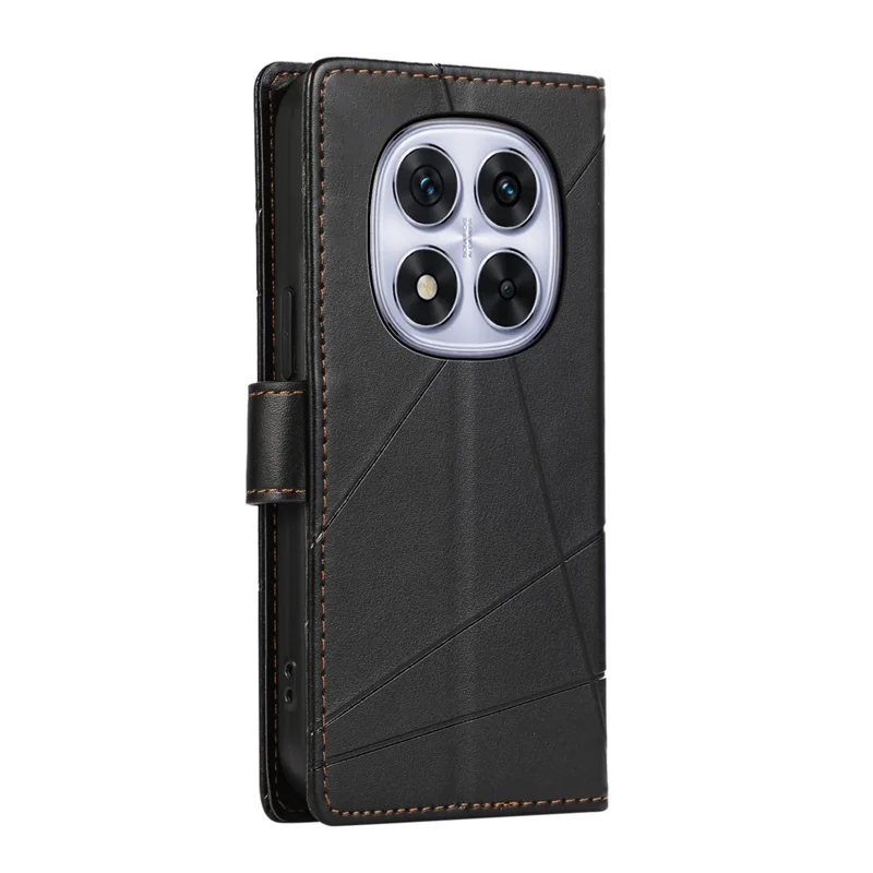 DF-06 Voor Xiaomi Redmi Note 14 Pro 5G / Poco X7 5G Telefoonhoesje met Lijnmotief Lederen Portemonnee Cover - Zwart