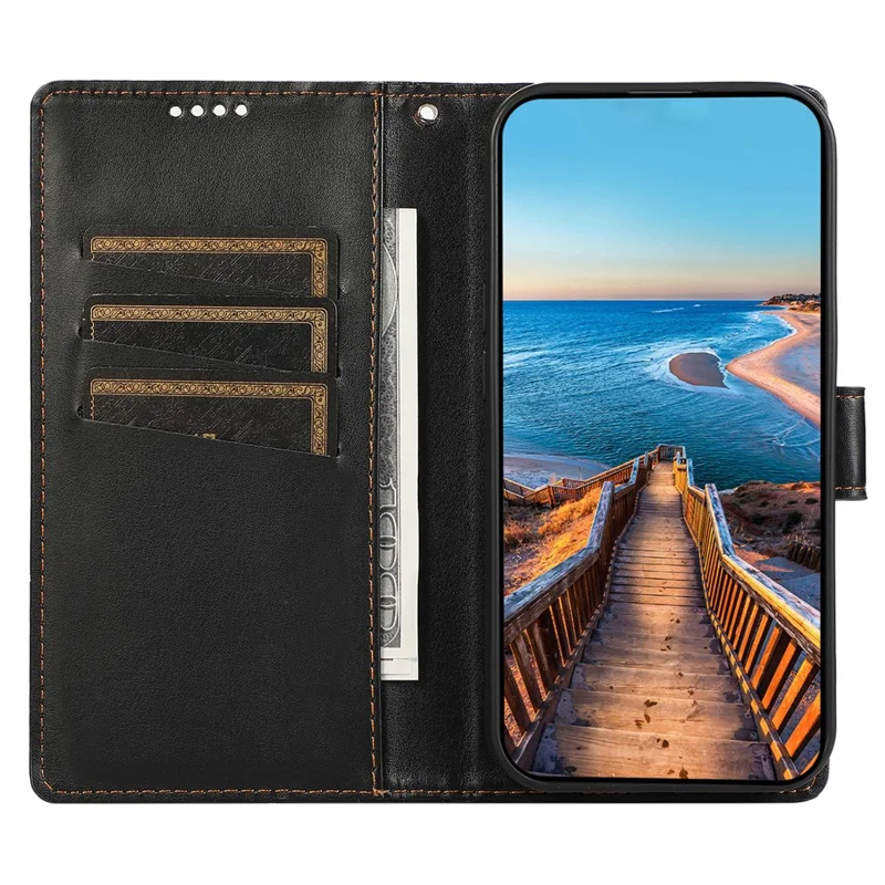 DF-06 Voor Xiaomi Redmi Note 14 Pro 5G / Poco X7 5G Telefoonhoesje met Lijnmotief Lederen Portemonnee Cover - Zwart