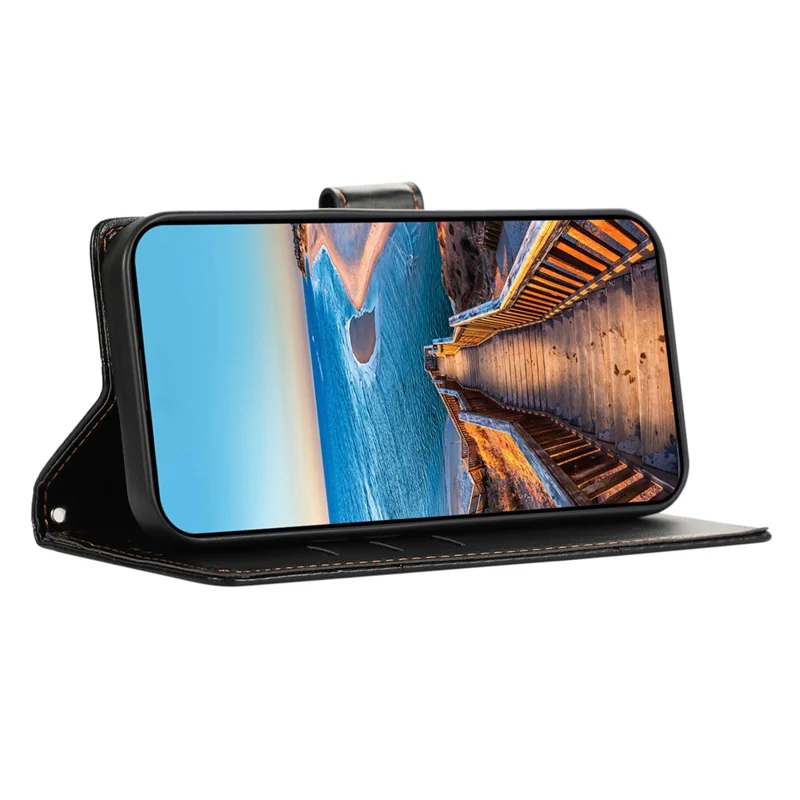 DF-06 Voor Xiaomi Redmi Note 14 Pro 5G / Poco X7 5G Telefoonhoesje met Lijnmotief Lederen Portemonnee Cover - Zwart