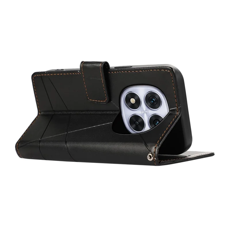 DF-06 Voor Xiaomi Redmi Note 14 Pro 5G / Poco X7 5G Telefoonhoesje met Lijnmotief Lederen Portemonnee Cover - Zwart