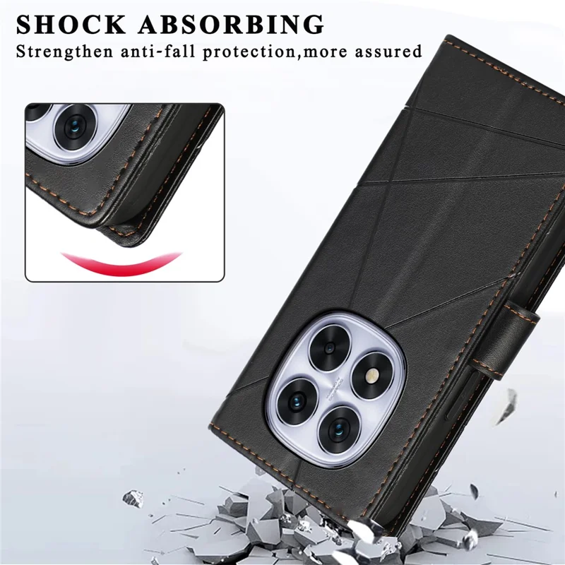 DF-06 Voor Xiaomi Redmi Note 14 Pro 5G / Poco X7 5G Telefoonhoesje met Lijnmotief Lederen Portemonnee Cover - Zwart