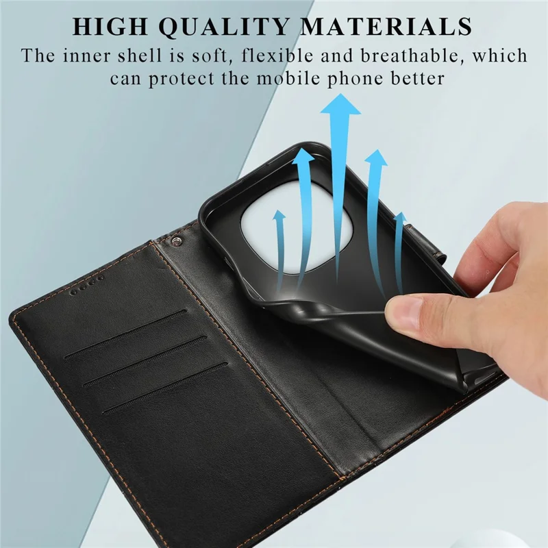 DF-06 Voor Xiaomi Redmi Note 14 Pro 5G / Poco X7 5G Telefoonhoesje met Lijnmotief Lederen Portemonnee Cover - Zwart