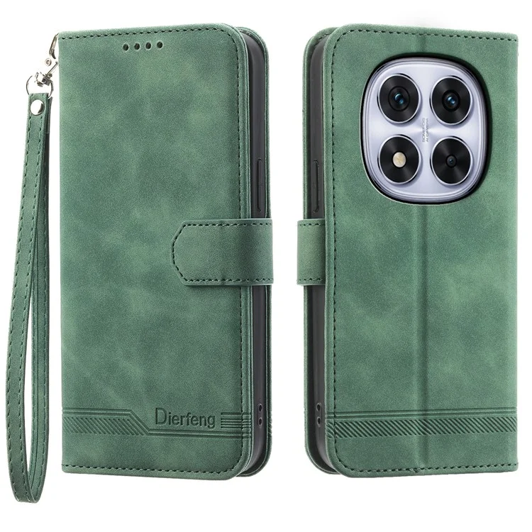 Étui en cuir avec impression de lignes DIERFENG DF-03 pour Xiaomi Redmi Note 14 Pro 5G - Vert