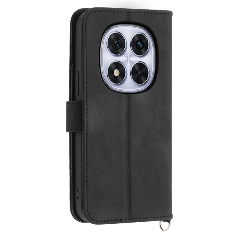 Voor Xiaomi Redmi Note 14 Pro 5G / Poco X7 5G Case met Bloemenpatroon PU Leren Portemonnee Hoes met Bandje - Zwart