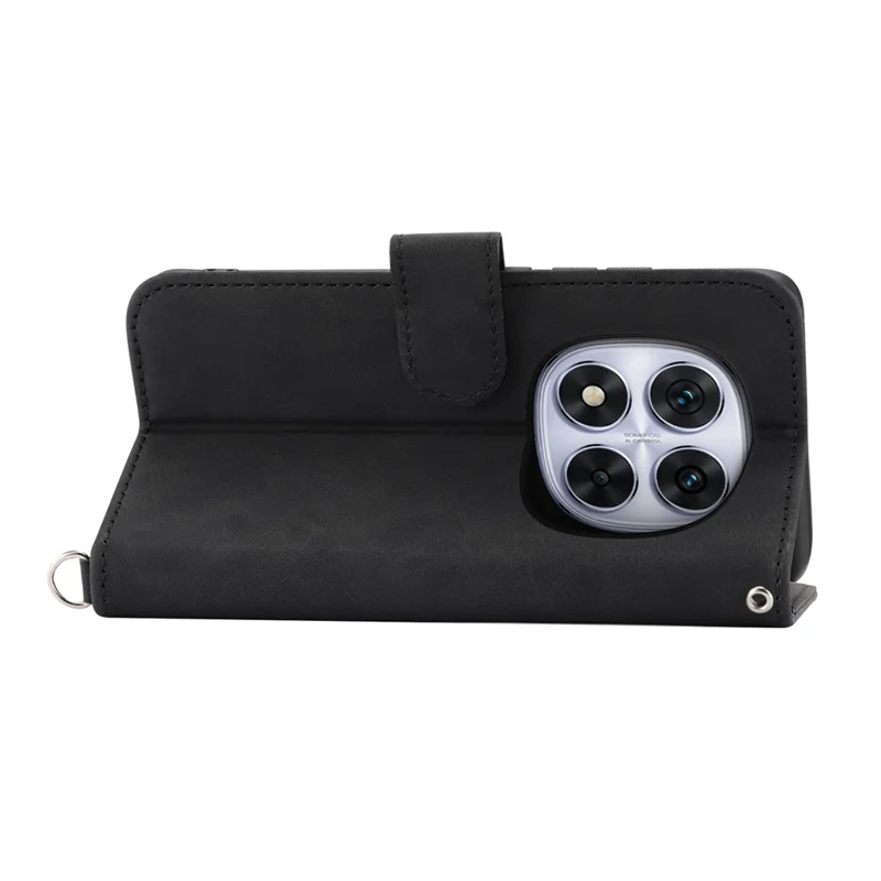 Voor Xiaomi Redmi Note 14 Pro 5G / Poco X7 5G Case met Bloemenpatroon PU Leren Portemonnee Hoes met Bandje - Zwart