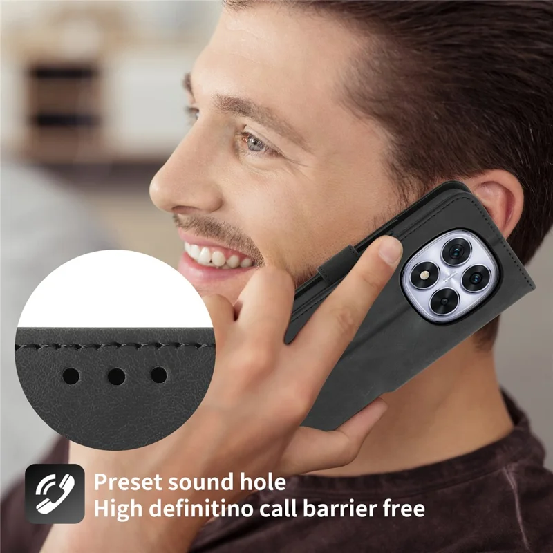 Voor Xiaomi Redmi Note 14 Pro 5G / Poco X7 5G Case met Bloemenpatroon PU Leren Portemonnee Hoes met Bandje - Zwart