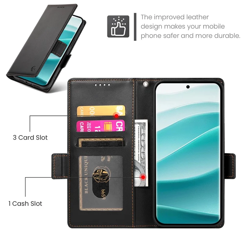 DF-010 For Xiaomi Redmi Note 14 Pro 5G / Poco X7 5G Stand Case PU Leather Wallet Phone Cover - Black