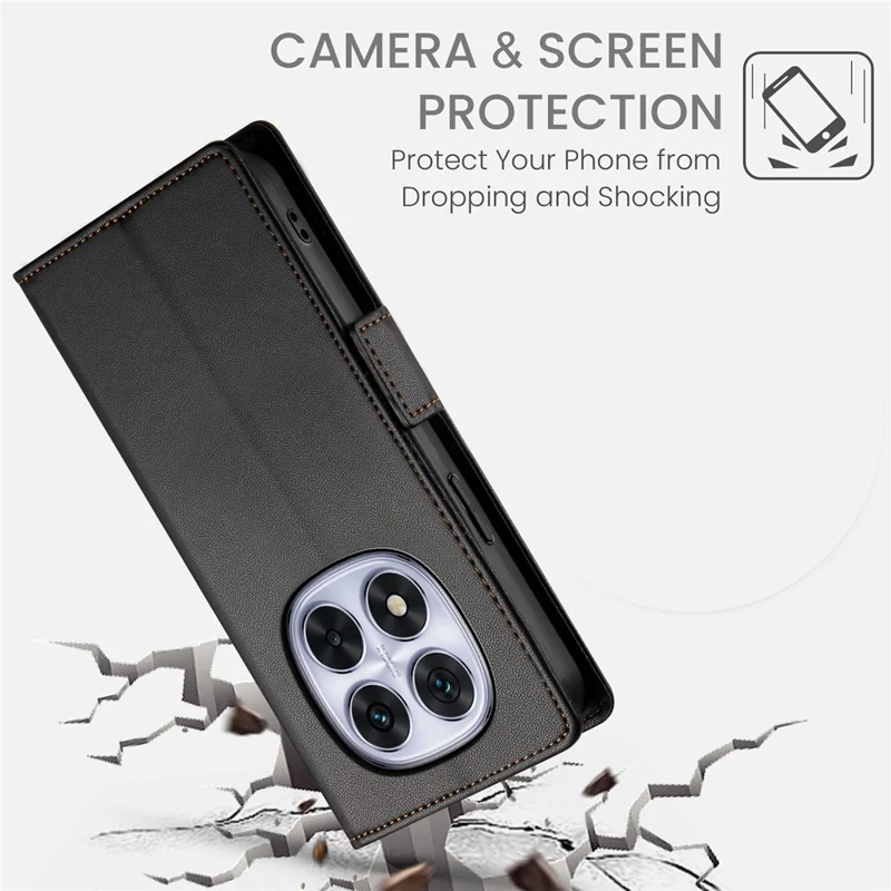 DF-010 For Xiaomi Redmi Note 14 Pro 5G / Poco X7 5G Stand Case PU Leather Wallet Phone Cover - Black