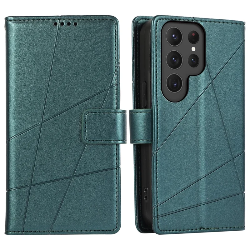 DF-06 For Samsung Galaxy S25 Ultra Phone Case Line Imprint Leather Wallet Cover - Green