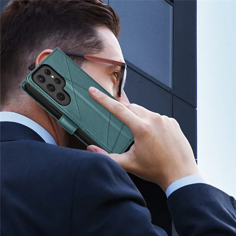 DF-06 For Samsung Galaxy S25 Ultra Phone Case Line Imprint Leather Wallet Cover - Green