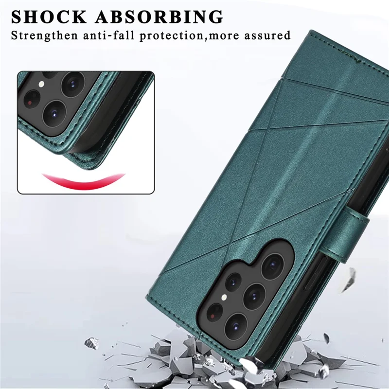 DF-06 For Samsung Galaxy S25 Ultra Phone Case Line Imprint Leather Wallet Cover - Green