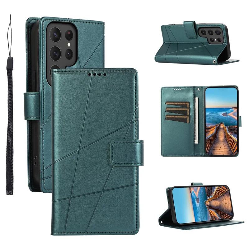 DF-06 For Samsung Galaxy S25 Ultra Phone Case Line Imprint Leather Wallet Cover - Green