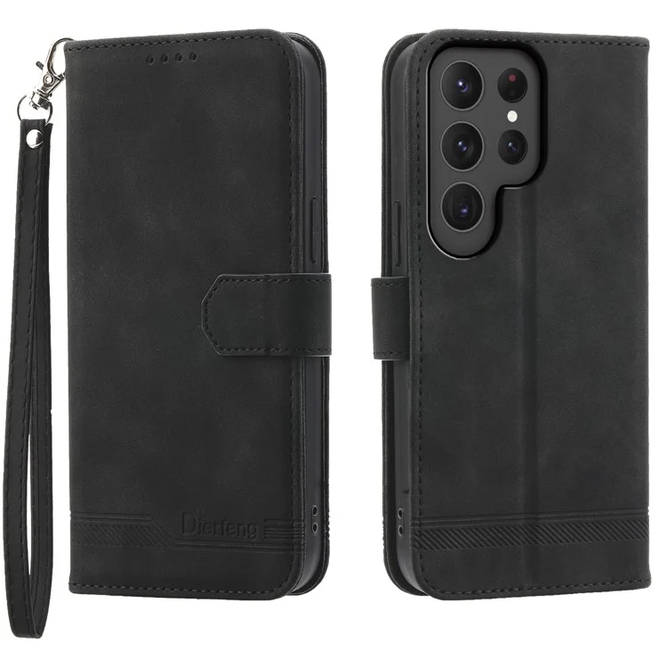 Étui en cuir à lignes en relief pour Samsung Galaxy S25 Ultra DIERFENG DF-03 - Noir