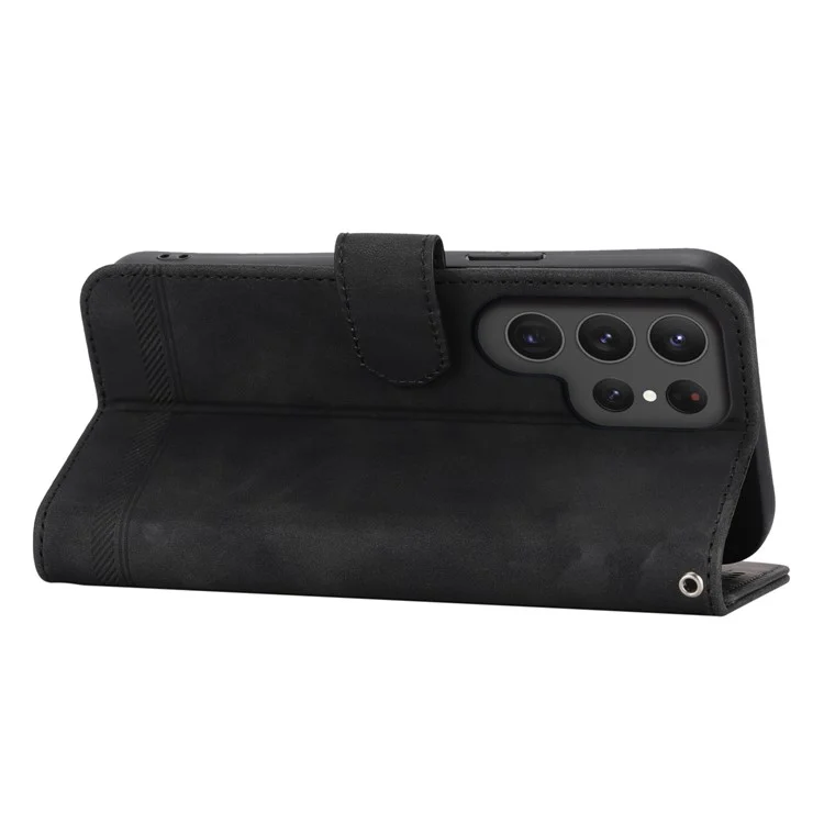 Étui en cuir à lignes en relief pour Samsung Galaxy S25 Ultra DIERFENG DF-03 - Noir