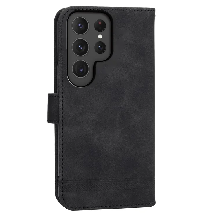 Étui en cuir à lignes en relief pour Samsung Galaxy S25 Ultra DIERFENG DF-03 - Noir