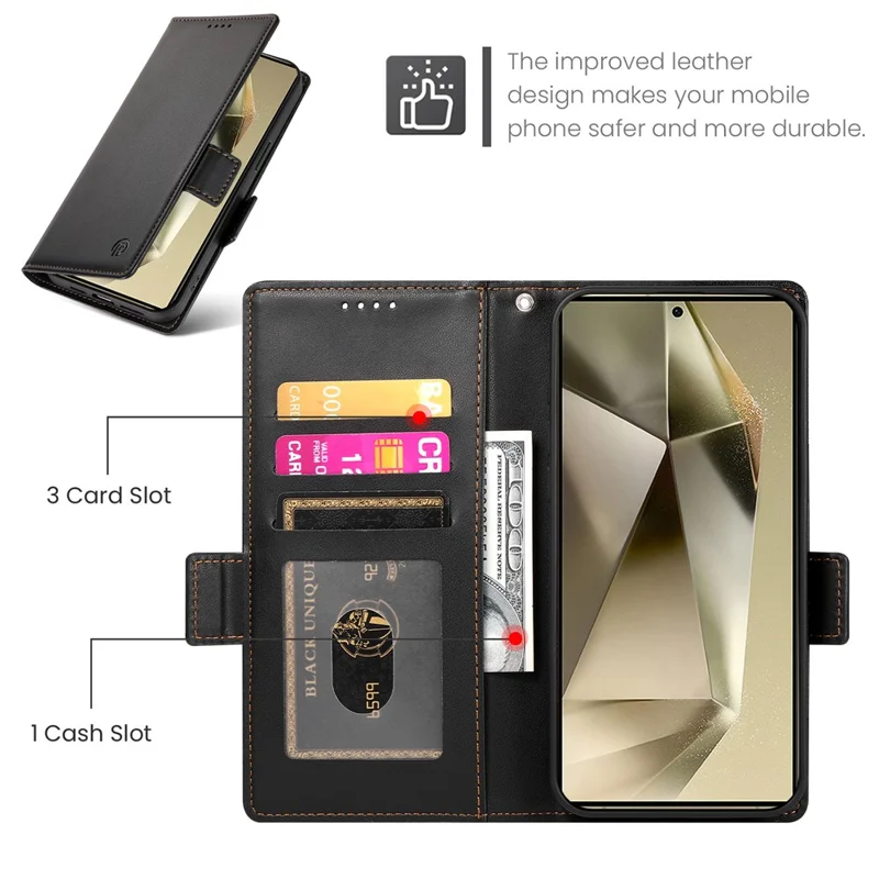 DF-010 Funda de Cartera de Piel de PU con Soporte para Samsung Galaxy S25 Ultra - Negro