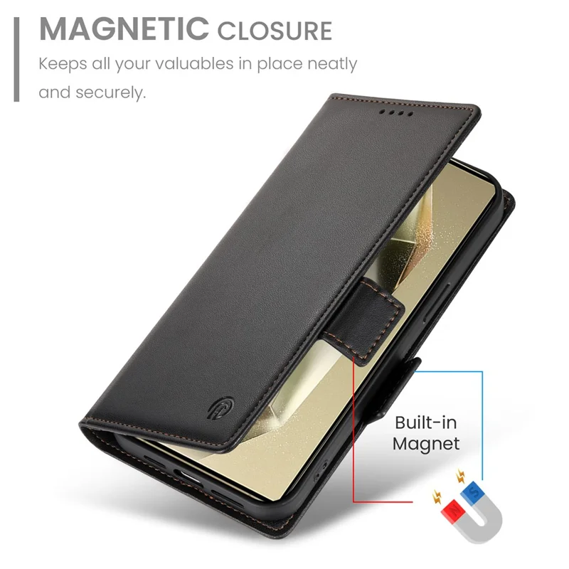 DF-010 Funda de Cartera de Piel de PU con Soporte para Samsung Galaxy S25 Ultra - Negro