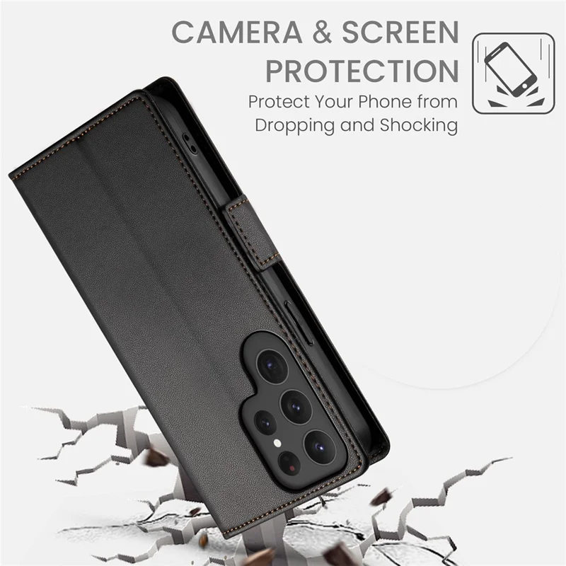 DF-010 Funda de Cartera de Piel de PU con Soporte para Samsung Galaxy S25 Ultra - Negro