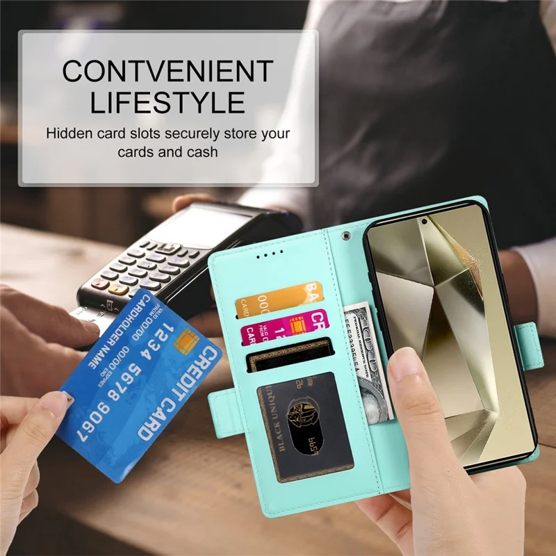 DF-010 For Samsung Galaxy S25 Ultra Stand Case PU Leather Wallet Phone Cover - Mint Green