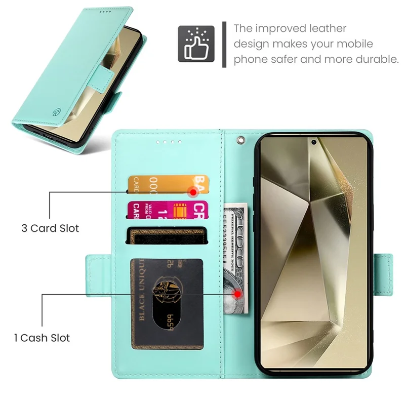 DF-010 For Samsung Galaxy S25 Ultra Stand Case PU Leather Wallet Phone Cover - Mint Green