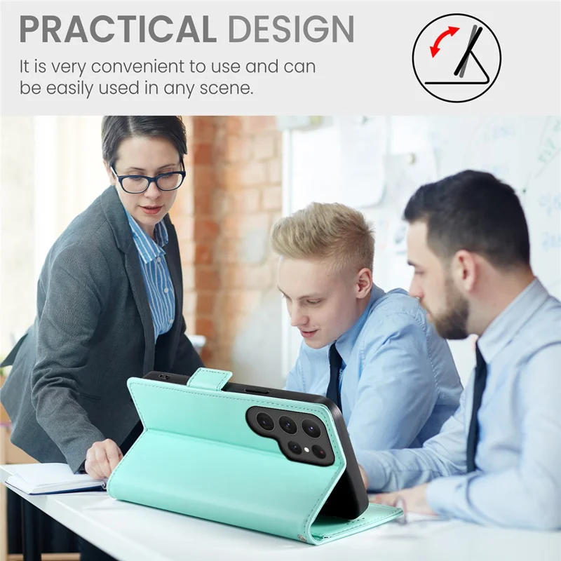 DF-010 For Samsung Galaxy S25 Ultra Stand Case PU Leather Wallet Phone Cover - Mint Green