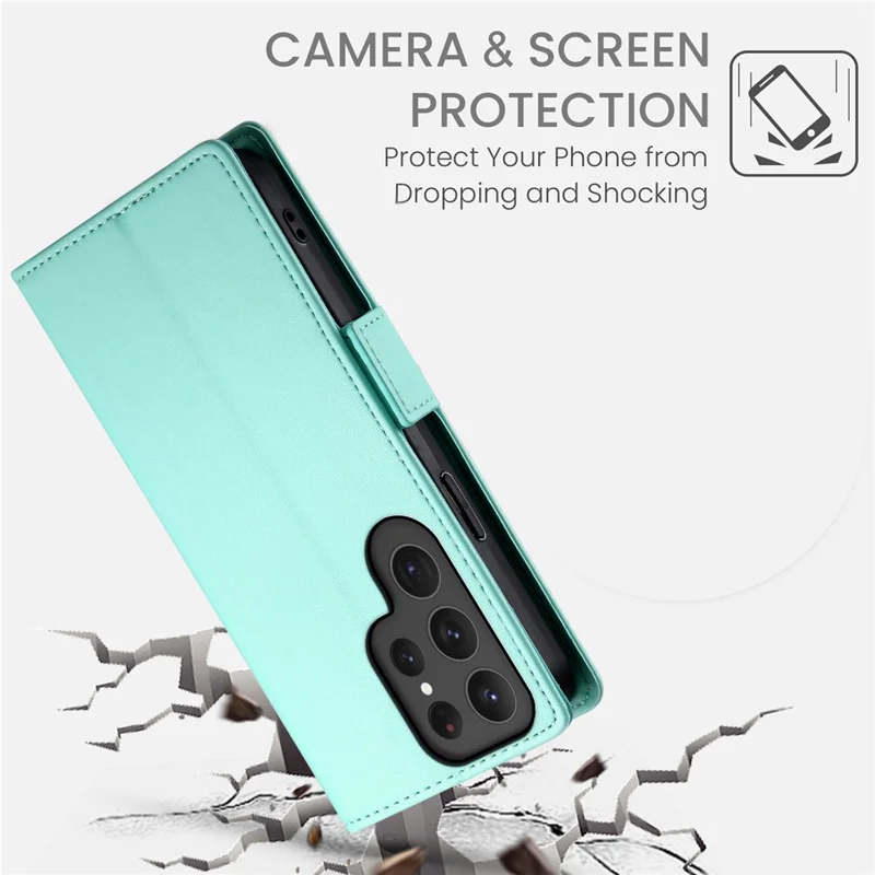 DF-010 For Samsung Galaxy S25 Ultra Stand Case PU Leather Wallet Phone Cover - Mint Green