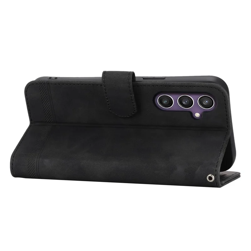 DIERFENG DF-03 Capa de couro para Samsung Galaxy S25 com linhas em relevo e compartimento para cartões - Preta