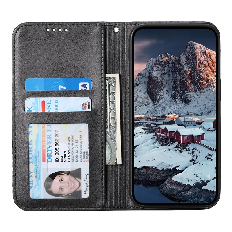 For Samsung Galaxy S25 Case Calf Texture PU Leather Phone Cover with Wallet - Black