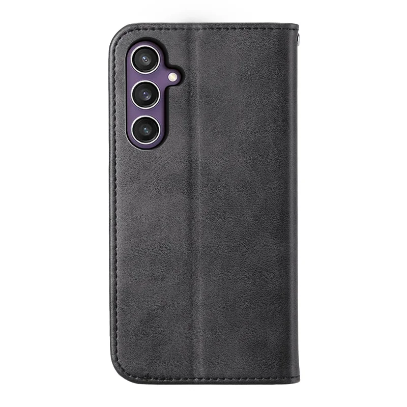 For Samsung Galaxy S25 Case Calf Texture PU Leather Phone Cover with Wallet - Black