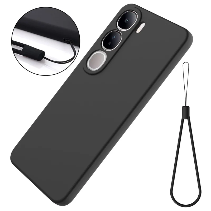 Funda para vivo V40 Lite (Indonesia) 5G / 4G de silicona líquida antirayado con correa para la mano - Negro