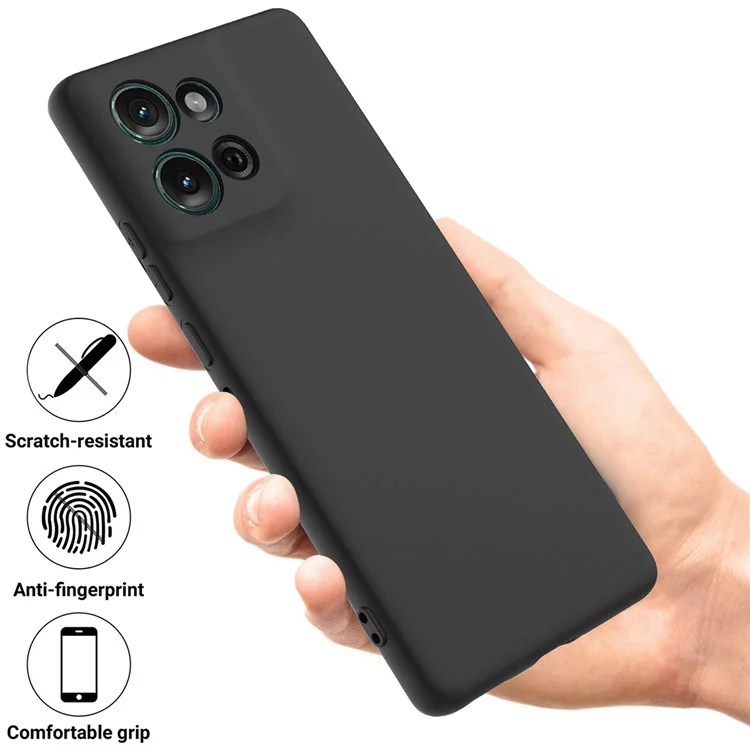 Für Motorola Moto G75 5G Hülle, flüssiges Silikon Anti-Kratzer Telefonhülle mit Handschlaufe - Schwarz