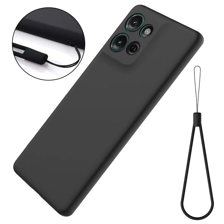 Für Motorola Moto G75 5G Hülle, flüssiges Silikon Anti-Kratzer Telefonhülle mit Handschlaufe - Schwarz