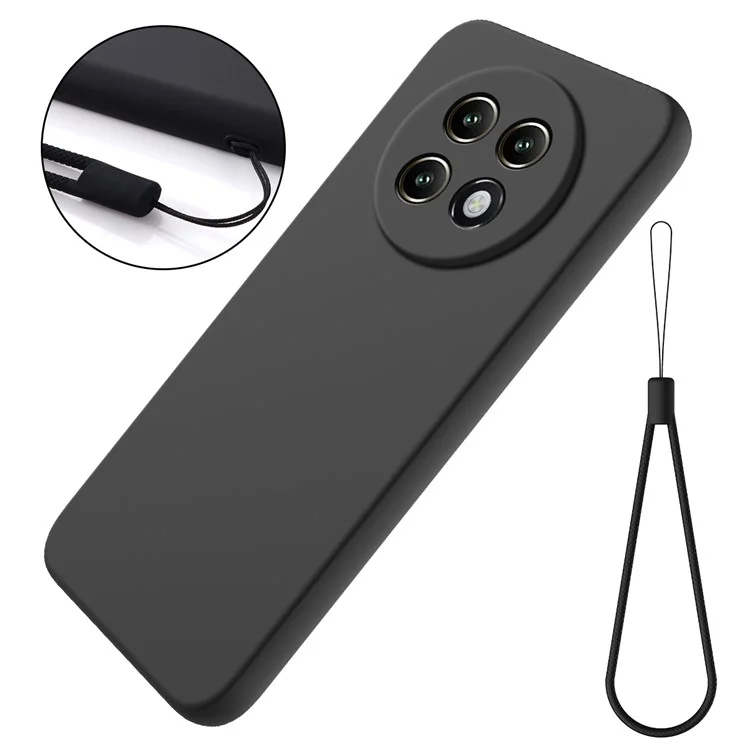 For Realme Realme 13+ 5G / 13 Pro 5G (China) Case Liquid Silicone Anti-Scratch Phone Cover with Hand Strap - Black