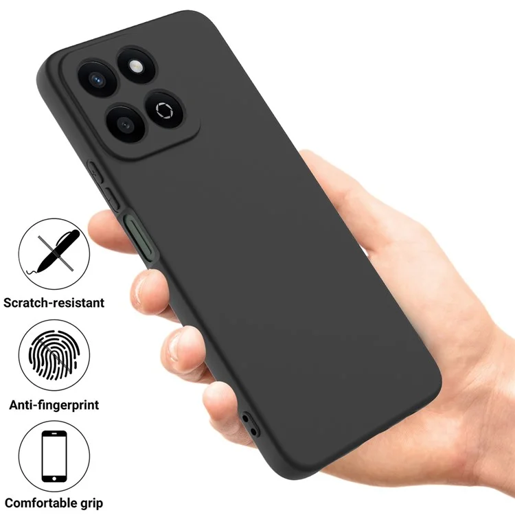 Pour Honor X7c 4G / 200 Smart 5G Case Liquid Silicone Anti-Scratch Phone Cover with Hand Strap - Black