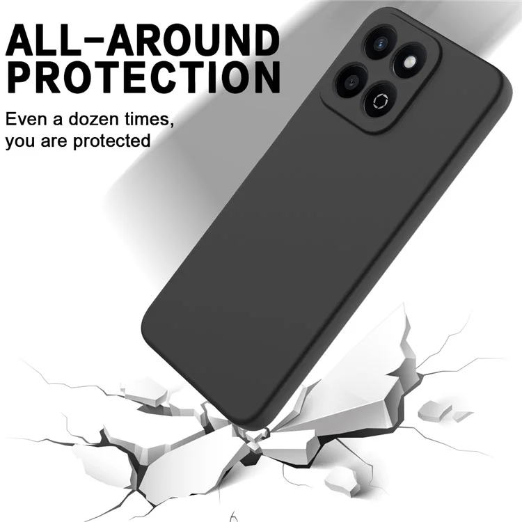 Pour Honor X7c 4G / 200 Smart 5G Case Liquid Silicone Anti-Scratch Phone Cover with Hand Strap - Black