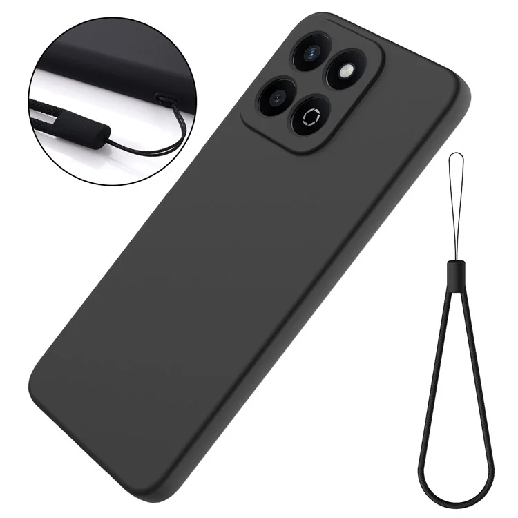 Pour Honor X7c 4G / 200 Smart 5G Case Liquid Silicone Anti-Scratch Phone Cover with Hand Strap - Black