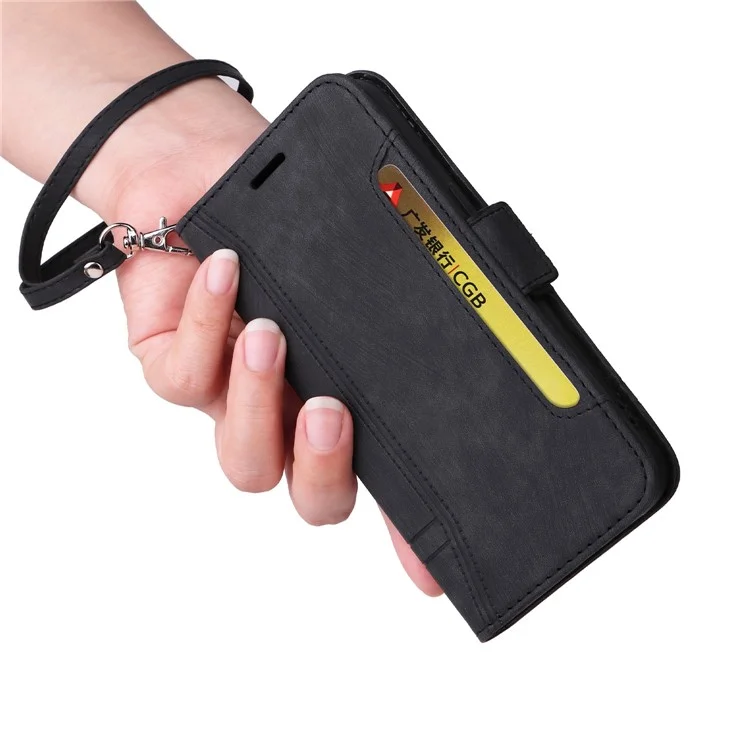 BETOPNICE 001 Para Samsung Galaxy A23 4G / F23 5G / M23 5G / M13 4G / A23 5G (Versão Global) Capa de Telefone de Couro Imitado com Estampa de Costura e Alça - Preto