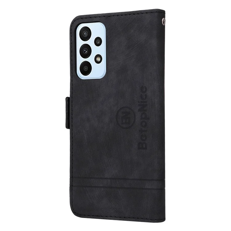 BETOPNICE 001 Para Samsung Galaxy A23 4G / F23 5G / M23 5G / M13 4G / A23 5G (Versão Global) Capa de Telefone de Couro Imitado com Estampa de Costura e Alça - Preto