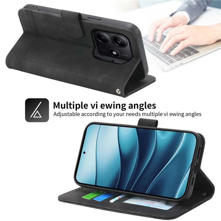 DIERFENG DF-03 For Xiaomi Redmi Note 14 5G Leather Case Lines Imprint Wallet Phone Cover - Black