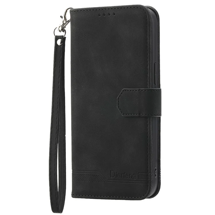 DIERFENG DF-03 For Xiaomi Redmi Note 14 5G Leather Case Lines Imprint Wallet Phone Cover - Black