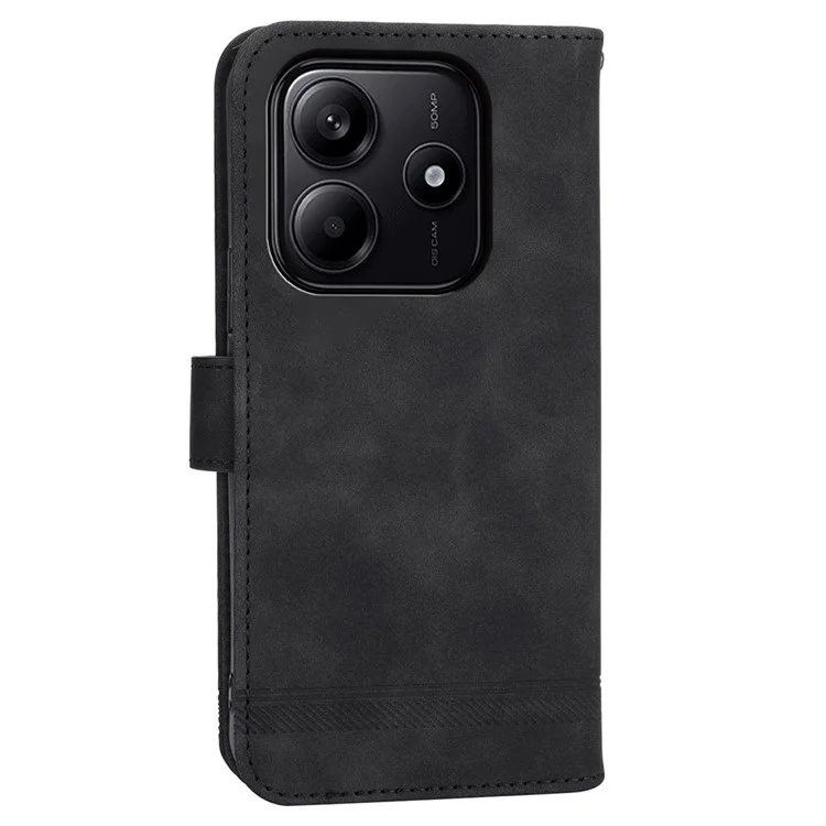 DIERFENG DF-03 For Xiaomi Redmi Note 14 5G Leather Case Lines Imprint Wallet Phone Cover - Black