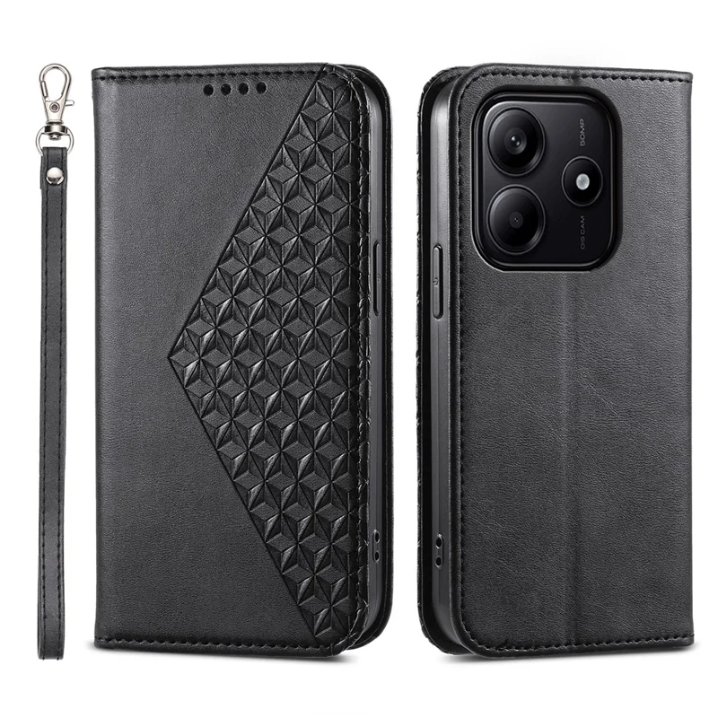 For Xiaomi Redmi Note 14 5G Case Calf Texture PU Leather Phone Cover with Wallet - Black
