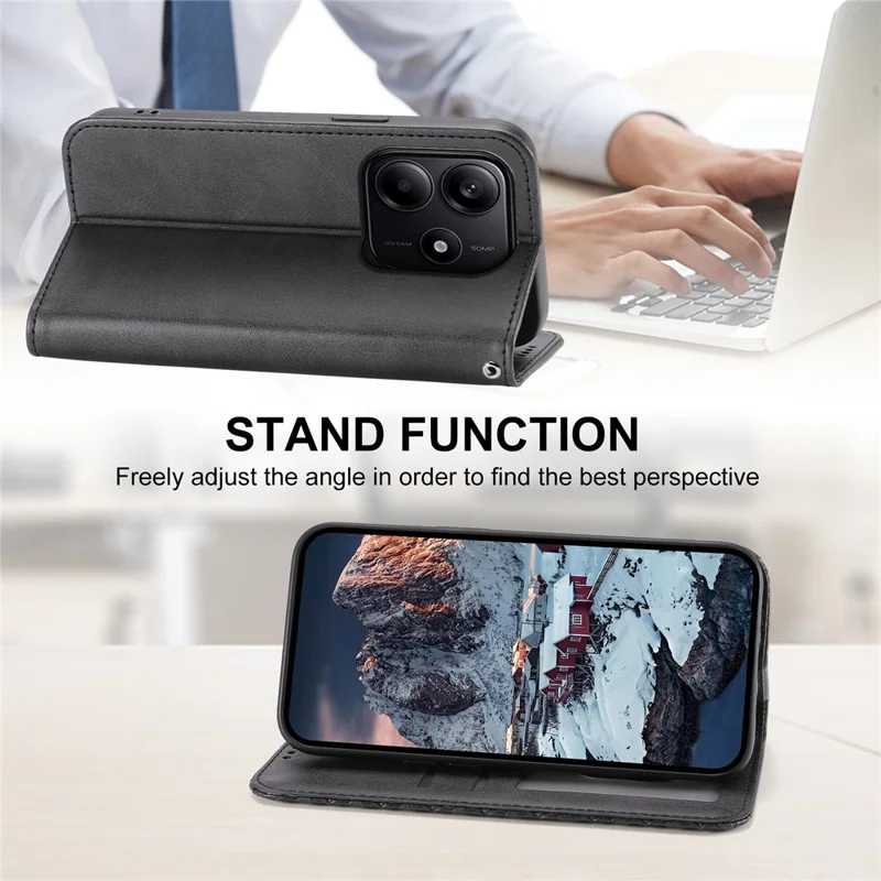 For Xiaomi Redmi Note 14 5G Case Calf Texture PU Leather Phone Cover with Wallet - Black