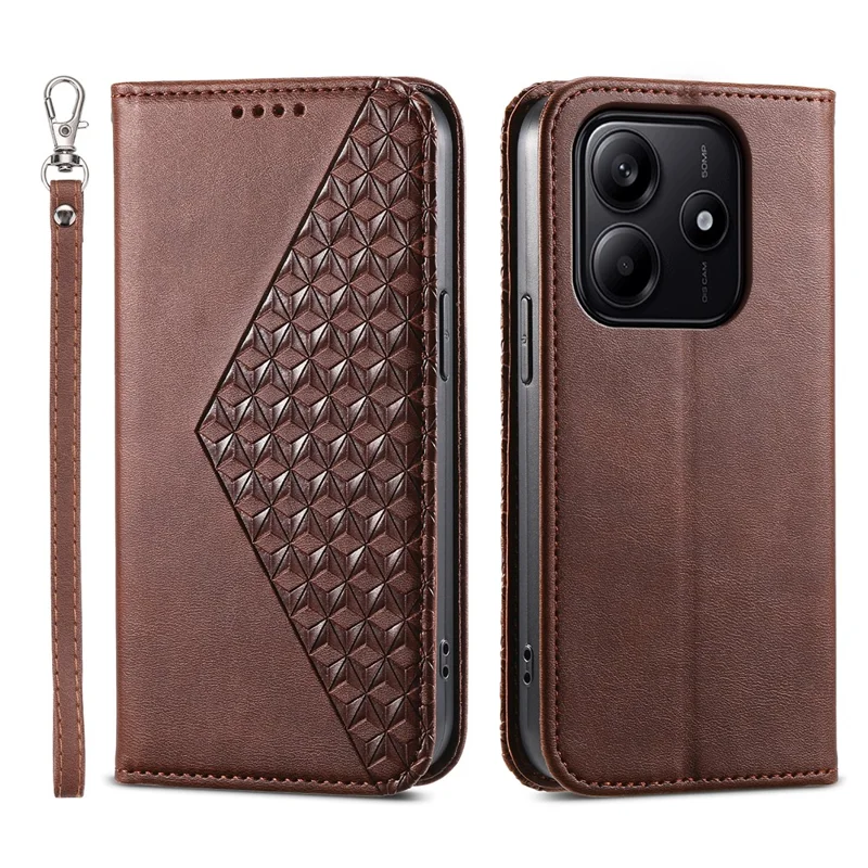 For Xiaomi Redmi Note 14 5G Case Calf Texture PU Leather Phone Cover with Wallet - Brown