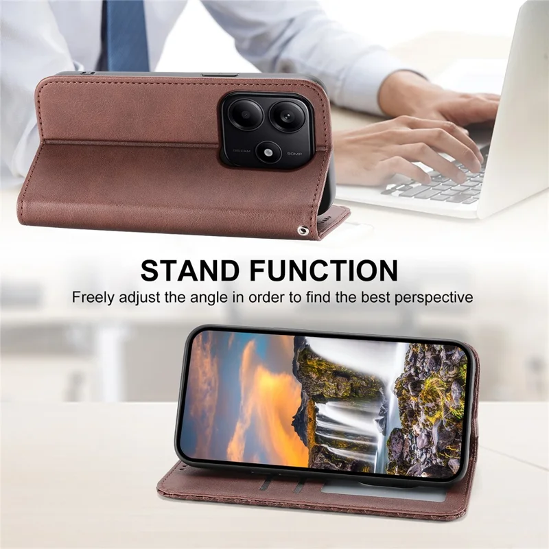 For Xiaomi Redmi Note 14 5G Case Calf Texture PU Leather Phone Cover with Wallet - Brown