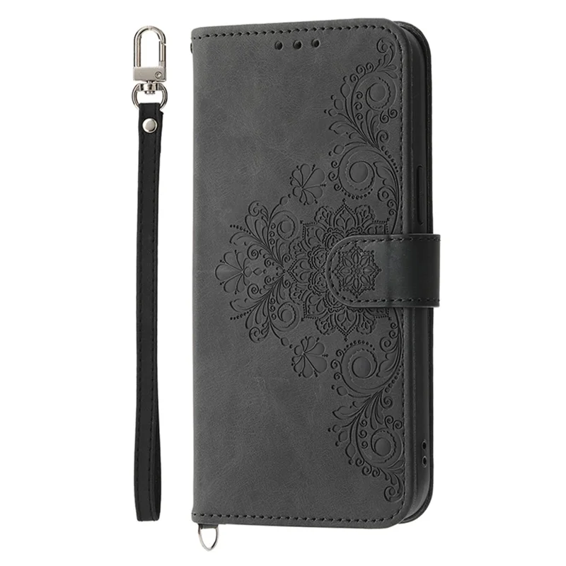 For Xiaomi Redmi Note 14 5G Case Flower Pattern PU Leather Wallet Phone Cover with Strap - Black