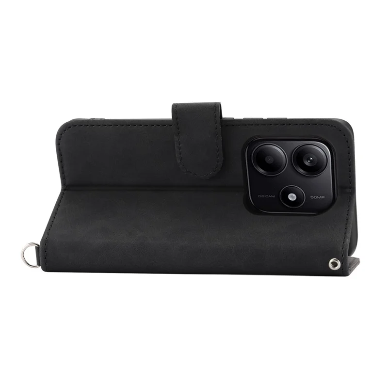 For Xiaomi Redmi Note 14 5G Case Flower Pattern PU Leather Wallet Phone Cover with Strap - Black