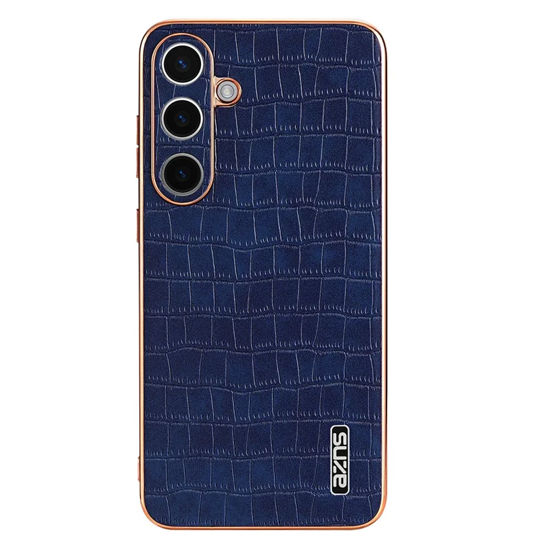 AZNS For Samsung Galaxy S25 Case Electroplating Crocodile Texture PU+TPU Phone Cover - Blue